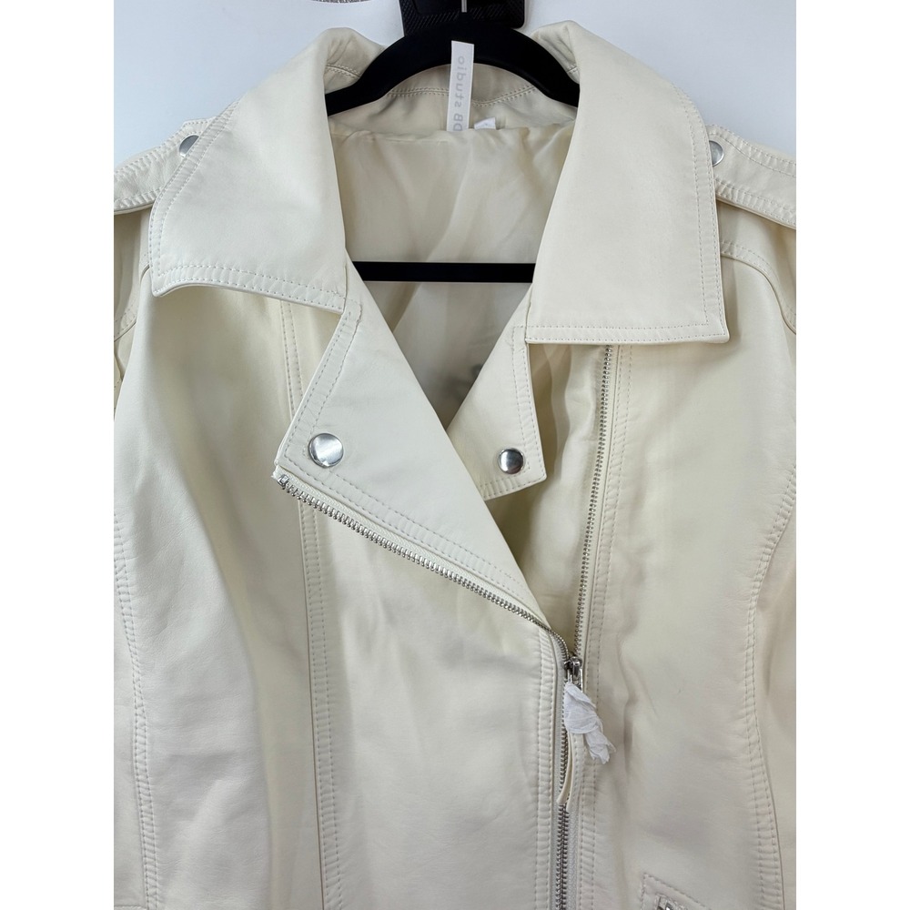 DB Studio Bridal Biker MotoJacket Women XL Ivory Faux Leather Happily Ever After - Picture 9 of 12